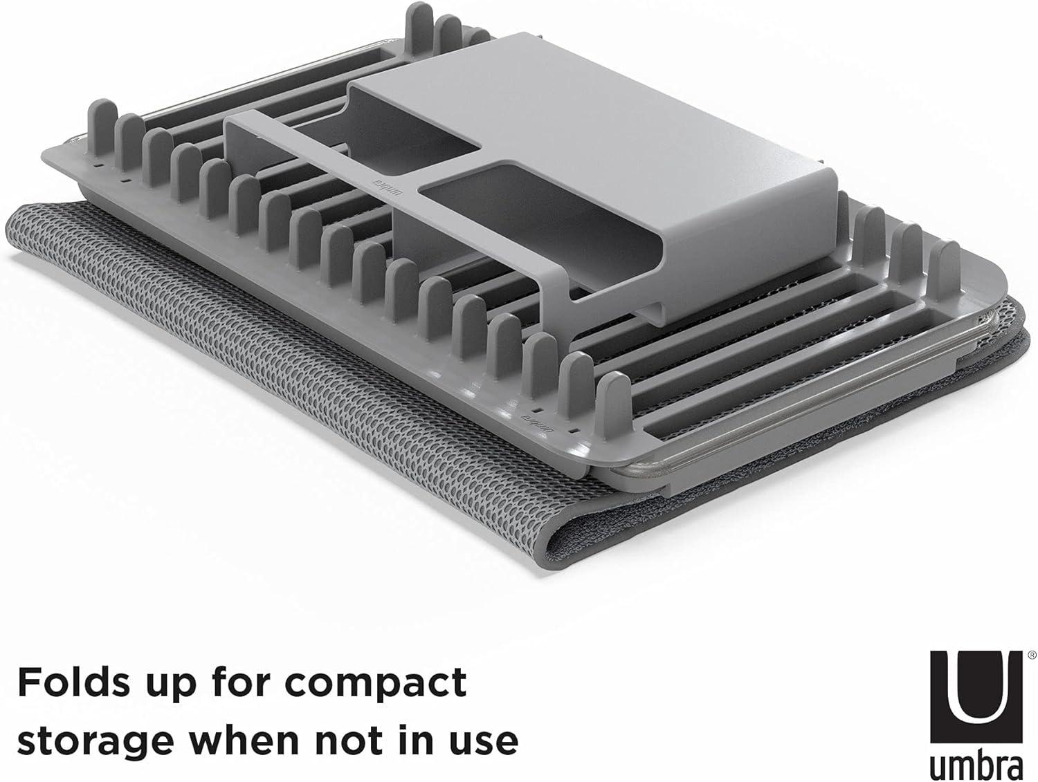 image:imageUmbra UDry Dish Drying Rack with Mat Kitchen Countertop Dish Drainer amp Absorbent Microfiber Drying Mat Foldable Dish Rack Organizer for Plates Cups amp Utensils SandCharcoal