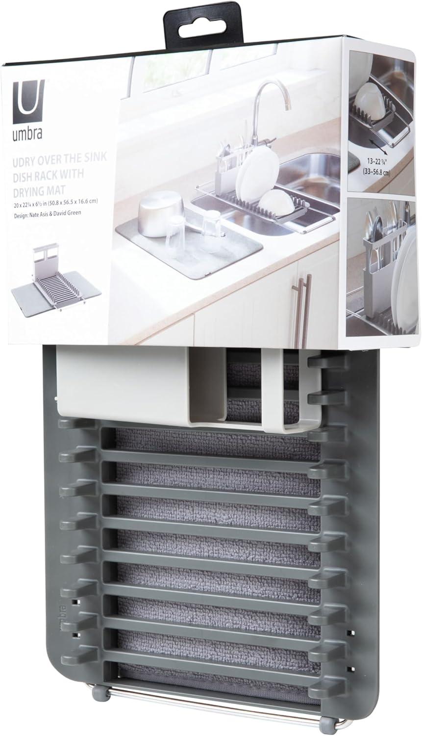 image:imageUmbra UDry Dish Drying Rack with Mat Kitchen Countertop Dish Drainer amp Absorbent Microfiber Drying Mat Foldable Dish Rack Organizer for Plates Cups amp Utensils SandCharcoal