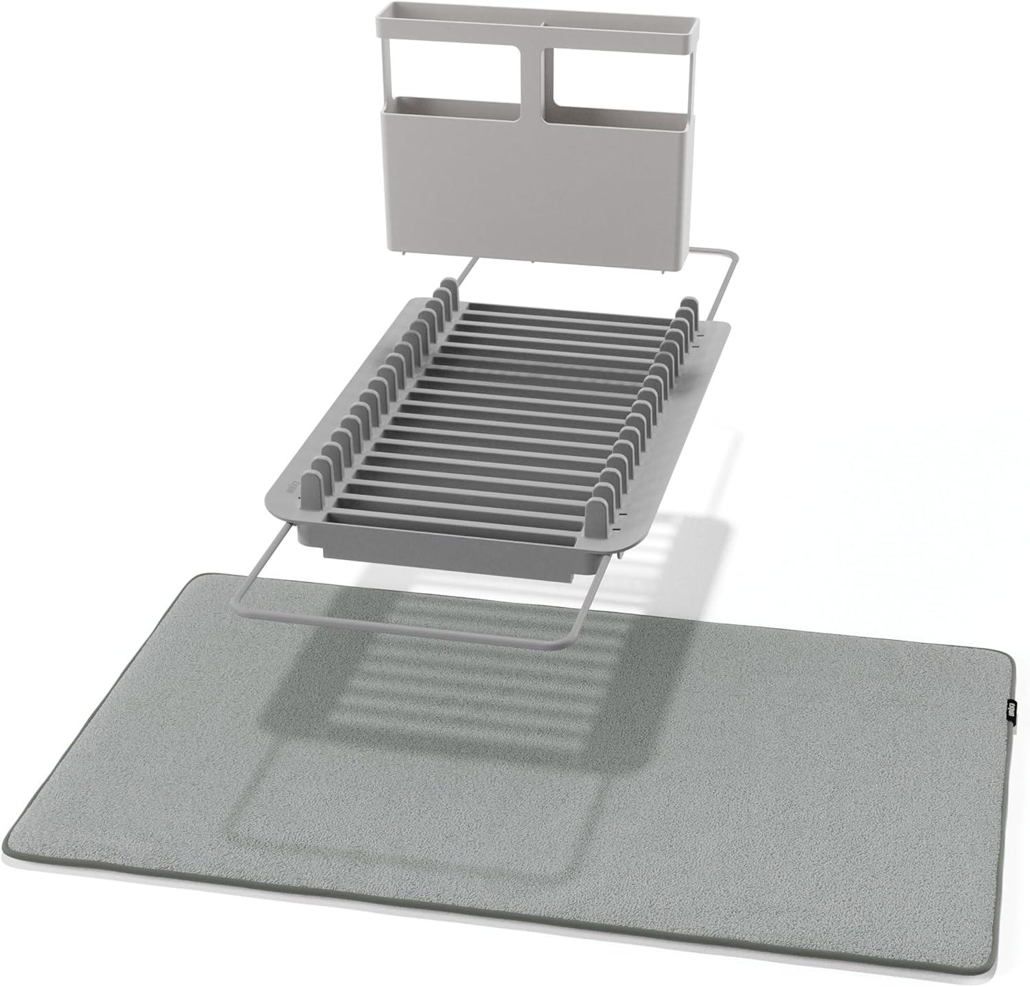 image:imageUmbra UDry Dish Drying Rack with Mat Kitchen Countertop Dish Drainer amp Absorbent Microfiber Drying Mat Foldable Dish Rack Organizer for Plates Cups amp Utensils SandCharcoal