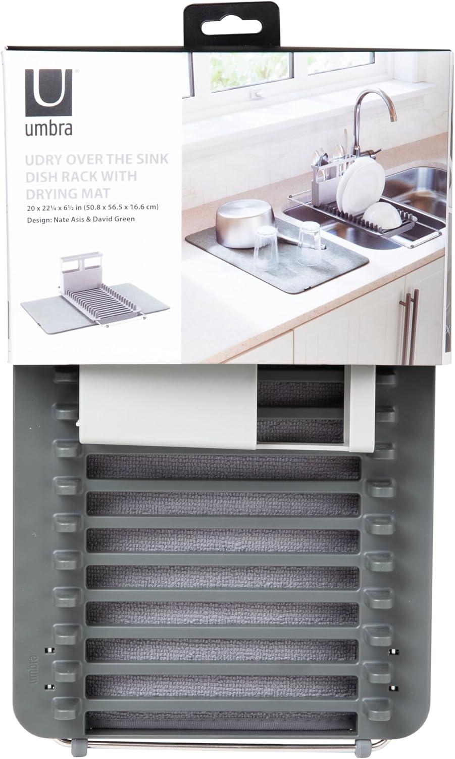 image:imageUmbra UDry Dish Drying Rack with Mat Kitchen Countertop Dish Drainer amp Absorbent Microfiber Drying Mat Foldable Dish Rack Organizer for Plates Cups amp Utensils SandCharcoal