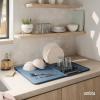 Umbra UDry Dish Drying Rack with Mat – Kitchen Countertop Dish Drainer & Absorbent Microfiber Drying Mat, Foldable Dish Rack Organizer for Plates, Cups & Utensils, Sand(Slate Blue)