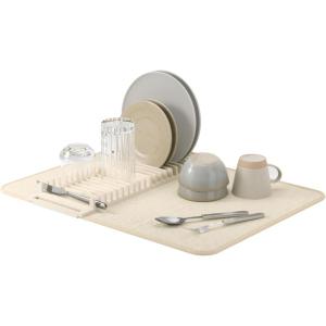Umbra UDry Dish Drying Rack with Mat – Kitchen Countertop Dish Drainer & Absorbent Microfiber Drying Mat, Foldable Dish Rack Organizer for Plates, Cups & Utensils, Sand(Linen)