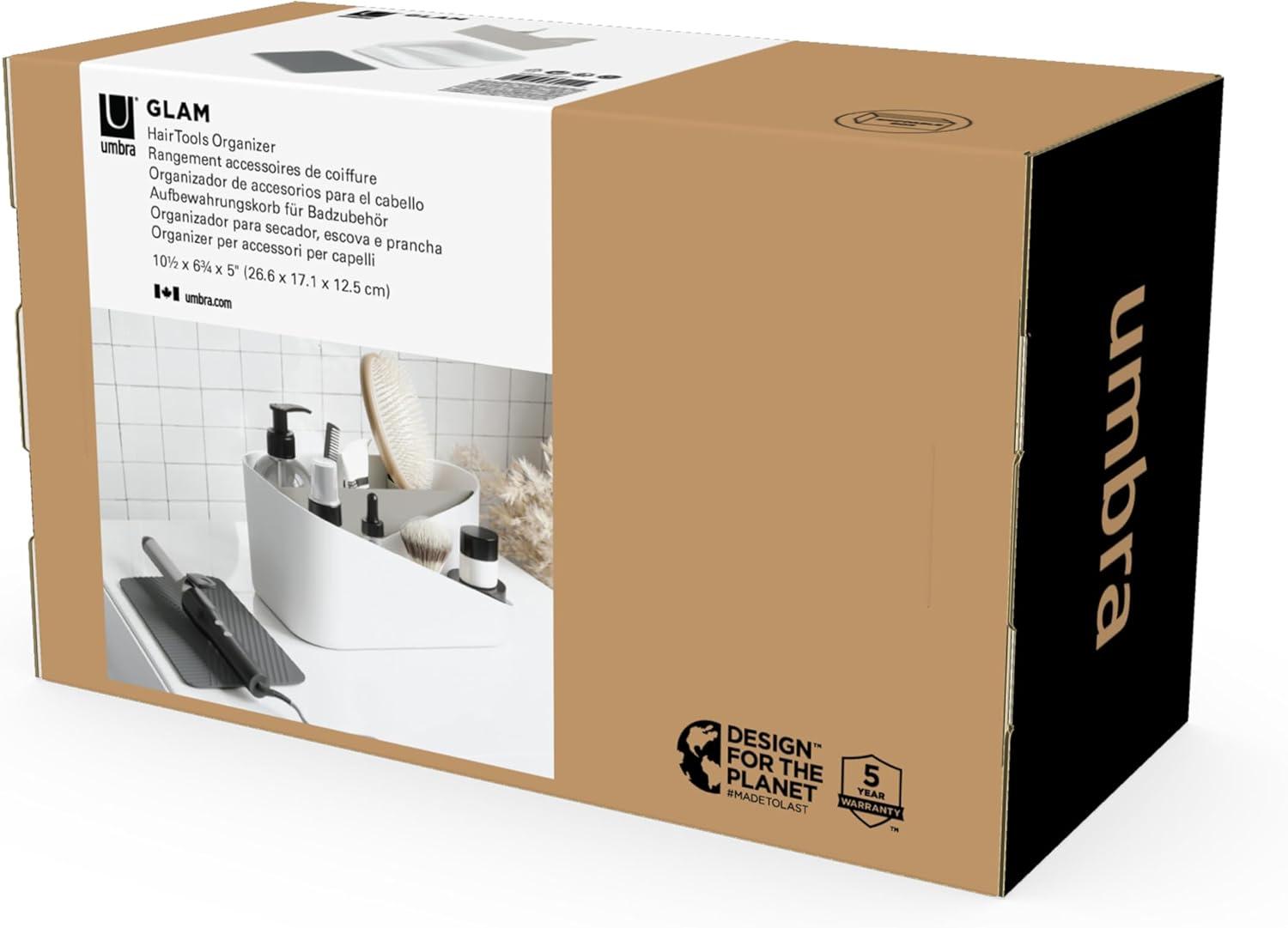 image:imageUmbra Glam Organizer Countertop Makeup and Cosmetic MultiFunction Storage for Hair Tools with Dividers ClearDark GrayWhite