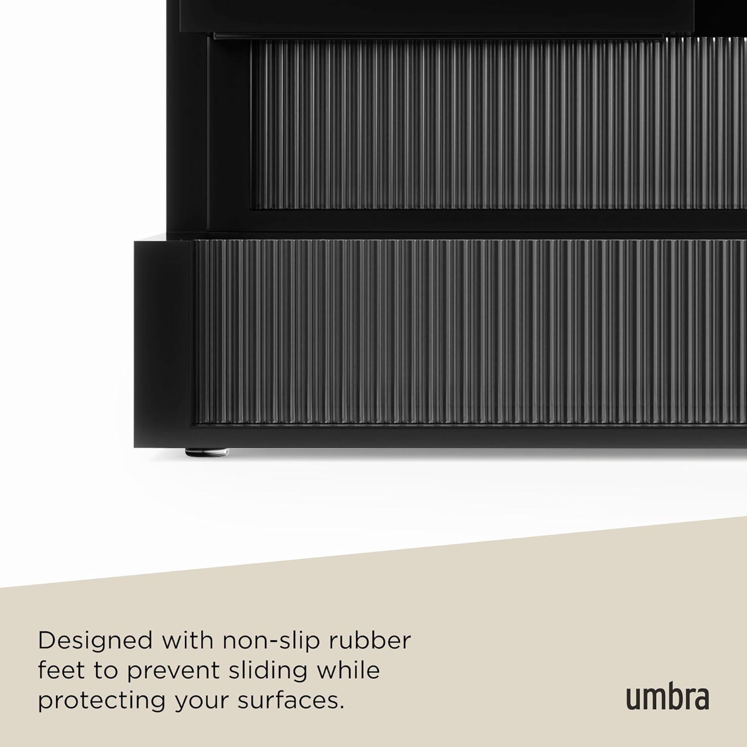 image:imageUmbra Malibu Jewelry Box 3Tier Storage Organizer with LinenLined Compartments Real Wood Fluted Glass Accents amp NonSlip Feet for Dresser Nightstand or Vanity BlackBlack