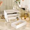 Umbra Malibu Jewelry Box – 3-Tier Storage Organizer with Linen-Lined Compartments, Real Wood, Fluted Glass Accents & Non-Slip Feet for Dresser, Nightstand, or Vanity, Black(White)