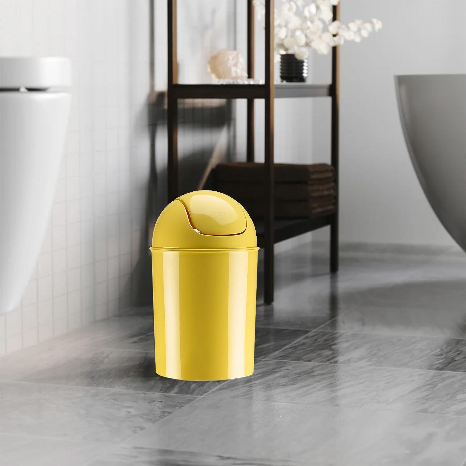 image:imageUmbra 125 Gallon Mini Waste Can with Removable SwingTop Lid Small Garbage Bin for Kitchen Bathroom Bedroom Office Compact Trash Can Fit Under Tables amp Counters Dark BlueYellow