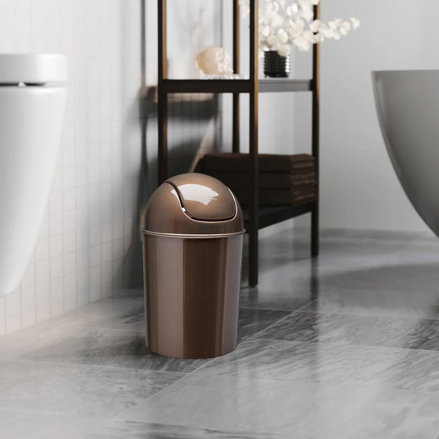 image:imageUmbra 125 Gallon Mini Waste Can with Removable SwingTop Lid Small Garbage Bin for Kitchen Bathroom Bedroom Office Compact Trash Can Fit Under Tables amp Counters Dark BlueBronze