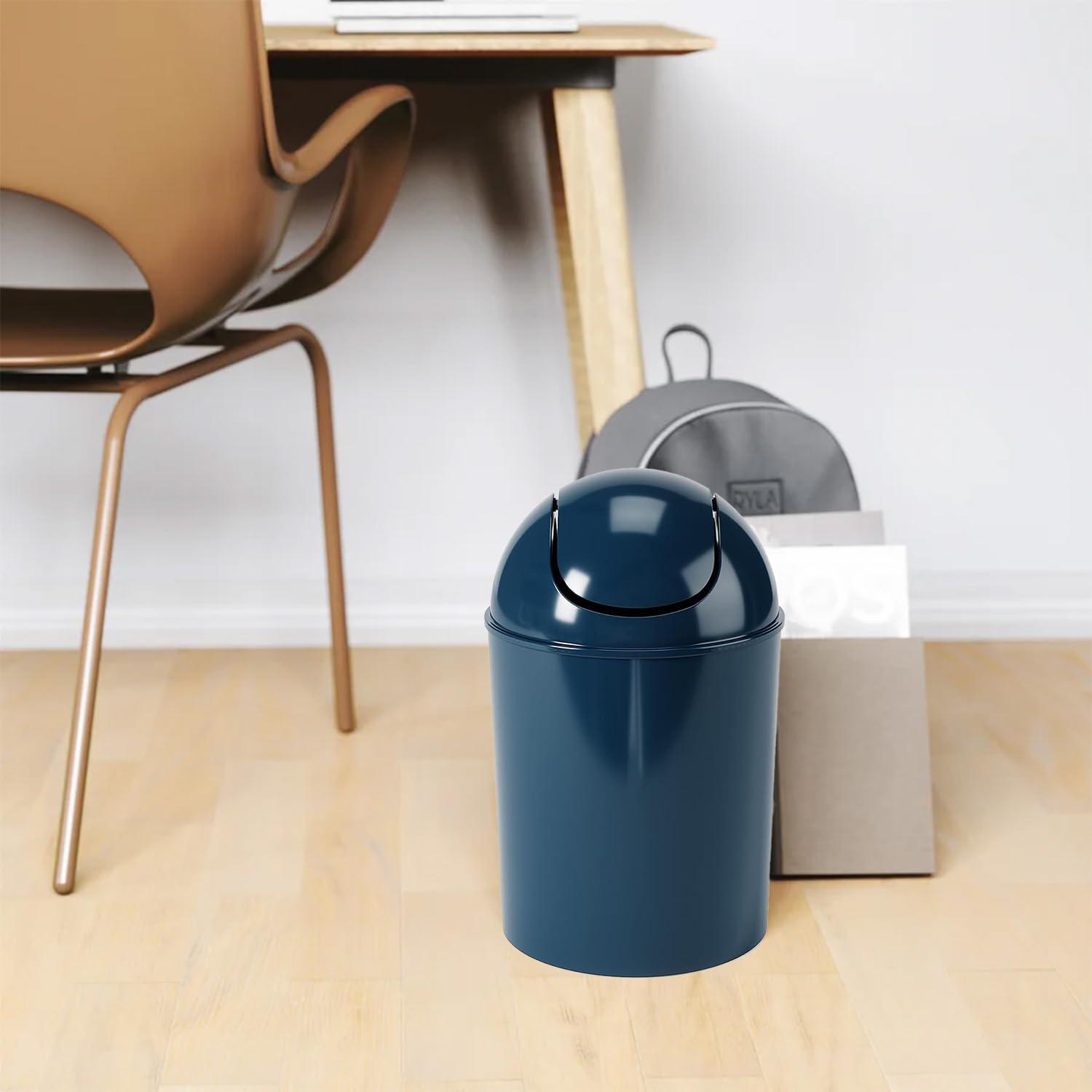 image:imageUmbra 125 Gallon Mini Waste Can with Removable SwingTop Lid Small Garbage Bin for Kitchen Bathroom Bedroom Office Compact Trash Can Fit Under Tables amp Counters Dark BlueDark Blue