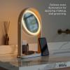 Umbra Bellwood Vanity Mirror, Double-Sided 1x/10x Magnifying Mirror with 3 LED Light Temperatures, Dimmable Touch Sensor, USB-C Powered, Integrated Storage Tray – White/Natural