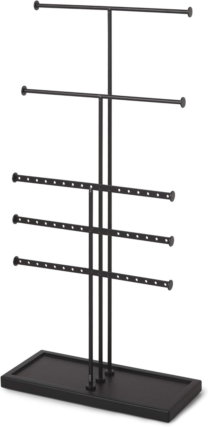 image:imageUmbra Trigem Tiered Tabletop Jewelry Organizer Freestanding Hanging Necklace Earring and Bracelet Display 5 BarnwoodNickelBlack
