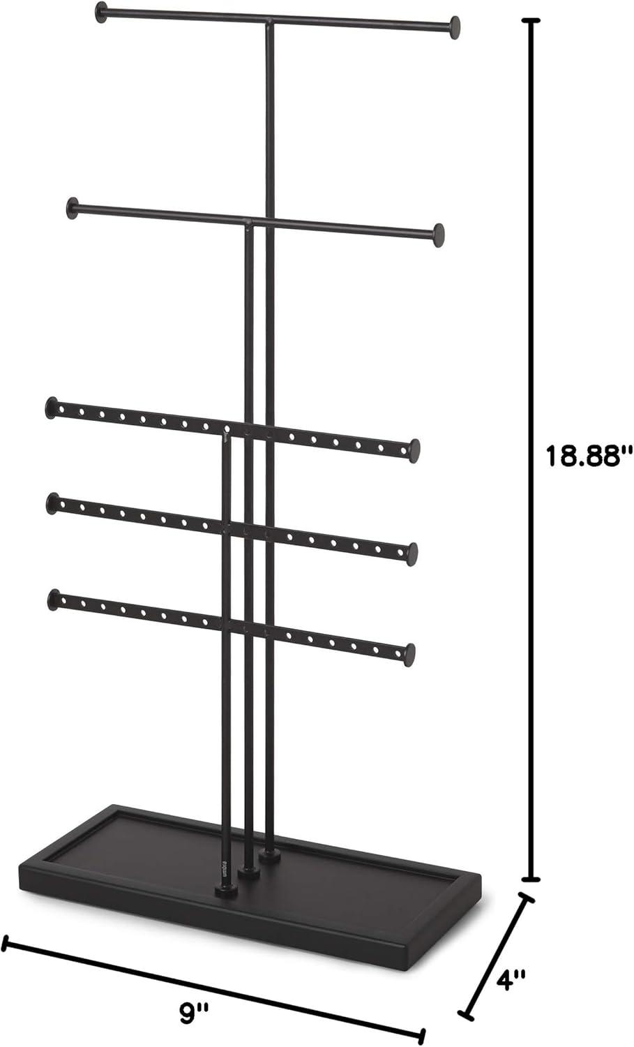 image:imageUmbra Trigem Tiered Tabletop Jewelry Organizer Freestanding Hanging Necklace Earring and Bracelet Display 5 BarnwoodNickelBlack