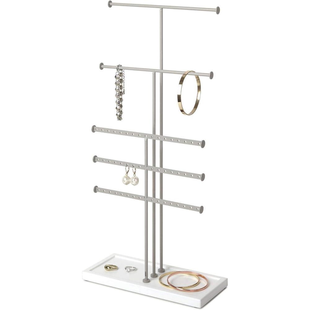 image:imageUmbra Trigem Tiered Tabletop Jewelry Organizer Freestanding Hanging Necklace Earring and Bracelet Display 5 BarnwoodNickelWhiteNickel